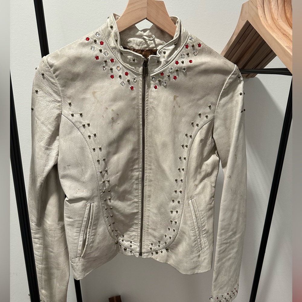 Vintage Distressed Studded Leather Jacket